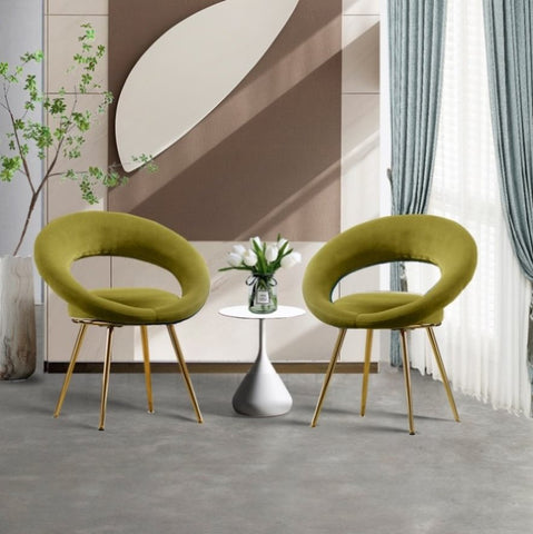 ZUN Olive Green Velvet Modern accent/Conversation Lounge Chair With Gold Plated Legs, unique W117083841
