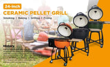 ZUN 24 "Ceramic Pellet Grill with 19.6" diameter Gridiron Double Ceramic Liner 4-in-1 Smoked Roasted BBQ ET299476BLK