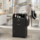 ZUN Salon Beauty Cabinet, 3-Layer Rolling Trolley with Storage Drawer, Wheels and 2 Hair Dryer Holders, W2181P155883