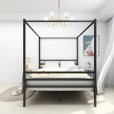 ZUN Canopy Metal Bed with Headboard Mattress Foundationt Platform Bed Frame Metal Slat, Black Queen Size 77586954