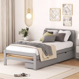 ZUN Modern Design Twin Size Platform Bed Frame with 2 Drawers for Grey Color W697121844