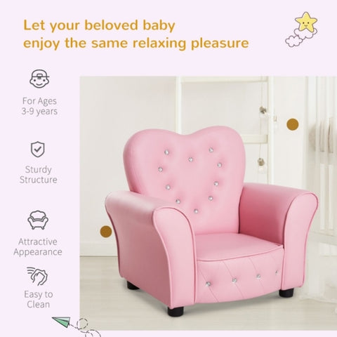 ZUN Kids Sofa Toddler Tufted Upholstered Sofa Chair Princess Couch with Diamond Decoration -AS 91714031