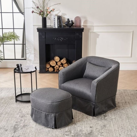 ZUN Swivel Barrel Chair With Ottoman, Swivel Accent Chairs Armchair for Living Room, Reading Chairs for W1361141714
