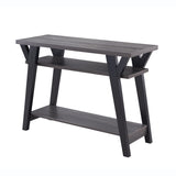 ZUN Wooden Entryway Console Table, Hallway Display Table with Two Shelves in Distressed Grey & Black B107130906