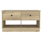 ZUN Willamette Rectangle 2-Shelf 2-Drawer Storage Bench Light Oak B06280461