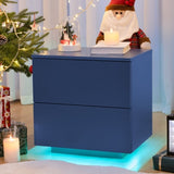 ZUN Nightstands LED Side Tables Bedroom Modern End Tables with 2 Drawers for Living Room Bedroom Blue W2178P150101