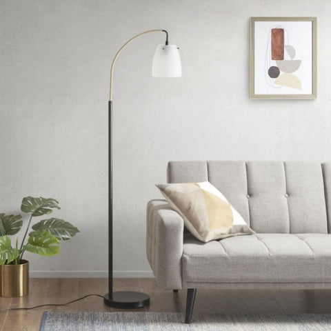 ZUN Arched Metal Floor Lamp with Frosted Glass Shade B03596591