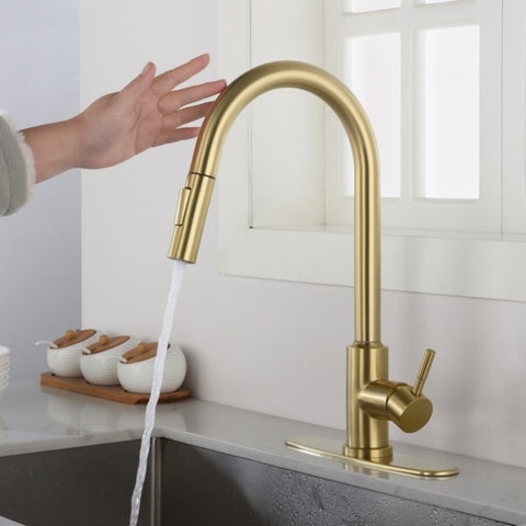 ZUN Touch Kitchen Faucet with Pull Down Sprayer-Brushed Gold 68496312