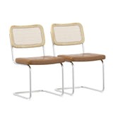 ZUN Set of 2, Leather Dining Chair with High-Density Sponge, Rattan Chair for Dining room, Living room, W24167828