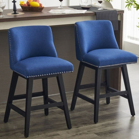 ZUN 26" Upholstered Swivel Bar Stools Set of 2, Modern Linen Fabric High Back Counter Stools with Nail W1893123701