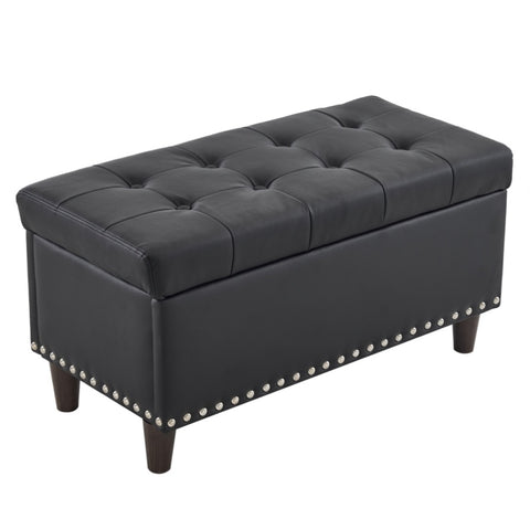ZUN 31.5 Inches 80*41*42cm PU With Storage Copper Nails Bedside Stool Footstool Black 56627766
