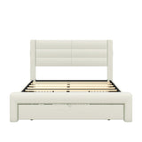 ZUN Queen Size Bed Frame with Drawers Storage, Leather Upholstered Platform Bed with Charging W1580113786