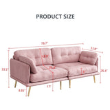 ZUN 3 seat sofa with gold metal legs soft with cotton linen fabric pink W1097115112