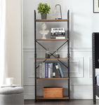 ZUN Ladder Shelf Bookcase 5 Tiers | Bookshelf with Open Storage, Metal Frame with Wood Board | Rustic + 29763484