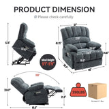 ZUN 23" Seat Width and High Back Large Size Blue Chenille Power Lift Recliner Chair with 8-Point W1803109170