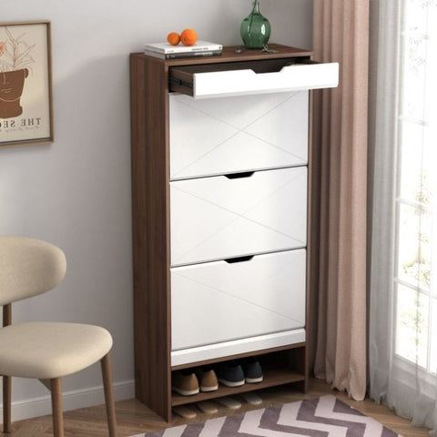 ZUN 3 Tier Shoe Storage Cabinet with Draders for Entryway,Bedroom,Flip Door Design Shoe Cabinet W760102877