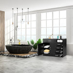ZUN MDF With Triamine Double Doors And Five Drawers Bathroom Cabinet Black 59815663