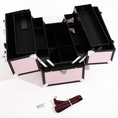 ZUN SM-2083 Aluminum Alloy Makeup Train Case Jewelry Box Organizer Pink 83925841