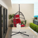 ZUN Outdoor Garden Rattan Egg Swing Chair Hanging Chair PE Chair Red Cushion W874126287