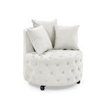 ZUN Velvet Upholstered Swivel Chair for Living Room, with Button Tufted Design and Movable Wheels, W48790918