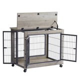 ZUN Furniture Dog Cage Crate with Double Doors on Casters. Grey, 31.50'' W x 22.05'' D x 24.8'' H. W1162120542