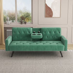 ZUN 1730 Sofa Bed Armrest with Nail Head Trim with Two Cup Holders 72" Green Velvet Sofa for Small W127850852