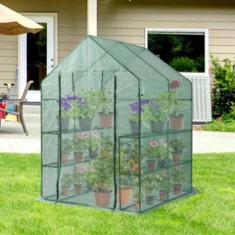 ZUN Mini Walk-in Greenhouse Indoor Outdoor -2 Tier 8 Shelves- Portable Plant Gardening Greenhouse W41923916
