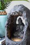 ZUN 8.3x5.9x13.6" Decorative Gray Tabletop Water Fountain with Sitting Buddha and LED Light, for Indoor W2078138938