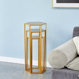 ZUN 27.55" High Set of 3 Metal Plant Stand Gold Nesting Display End Table High Hexagon Rack Indoor 39857176