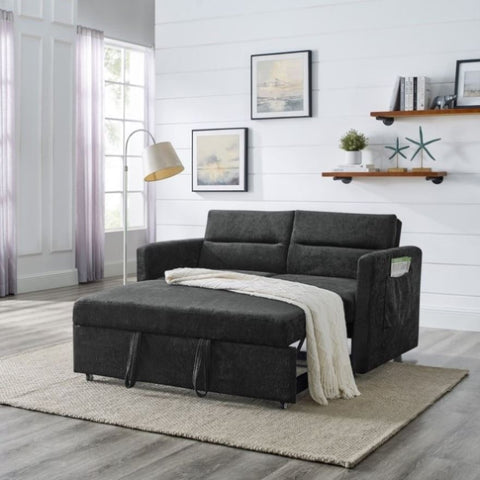 ZUN Loveseats Sofa Bed with Pull-out Bed,Adjsutable Back and Two Arm Pocket,Black W48766865