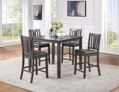 ZUN Grey Finish Dinette 5pc Set Kitchen Breakfast Counter height Dining Table w wooden Top Upholstered B01146569