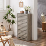 ZUN [New Design] Three-tier wooden shoe cabinet for storing 18-20 pairs of shoes-Grey W2272140313