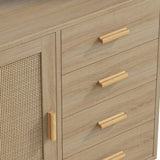 ZUN 4 Drawers Wooden Cabinet with Rattan Decorative Doors,for Bedroom,Living Room,Dining W75784350