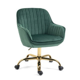ZUN 360&deg; Green Velvet Swivel Chair With High Back, Adjustable Working Chair With Golden Color Base W116472783