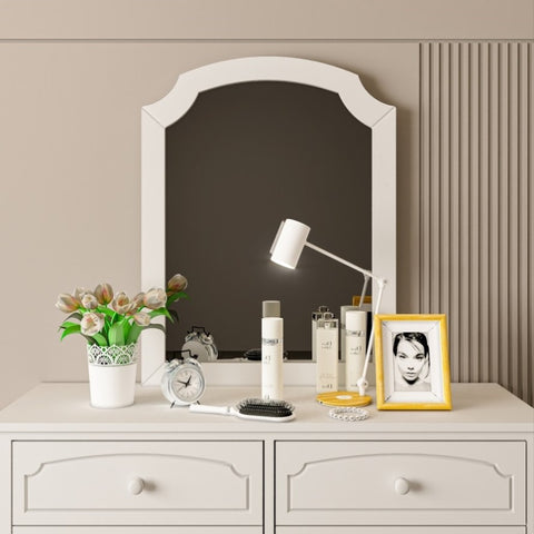 ZUN White Contemporary Roman Style, Mirror Frame Arch-Corner Wooden Made, Dressing Mirror, Vanity W1596102260