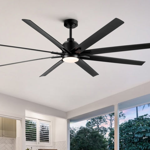 ZUN 72" Supper Large Integrated LED Light Ceiling Fan with Black ABS Blade W136760765