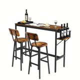ZUN Bar Table Set with wine bottle storage rack. Rustic Brown, 47.24'' L x 15.75'' W x 35.43'' H. W116294391