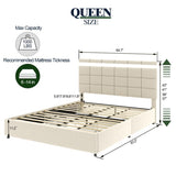 ZUN Vera Queen Size Ivory Velvet Upholstered Platform Bed with Patented 4 Drawers Storage, Square B083119226