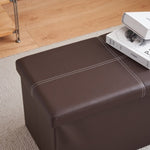 ZUN FCH 76*38*38cm Glossy With Lines PVC MDF Foldable Storage Footstool Dark Brown 81257466