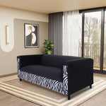 ZUN Black Velvet Sofa with Zebra Print, Modern 3-Seater Sofas Couches for Living Room, Bedroom, Office, B124142413