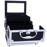 ZUN SM-2176 Aluminum Makeup Train Case Jewelry Box Cosmetic Organizer with Mirror 9"x6"x6" Black 12276436