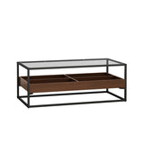 ZUN 47.24"Rectangle Glass Coffee Table with storage shelf and metal table legs , Home Furniture for W757134233