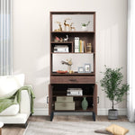 ZUN 75.9"Modern Open Bookshelf with Doors, Bookcase with Storage drawer and LED Strip Lights,Free WF313928AAW
