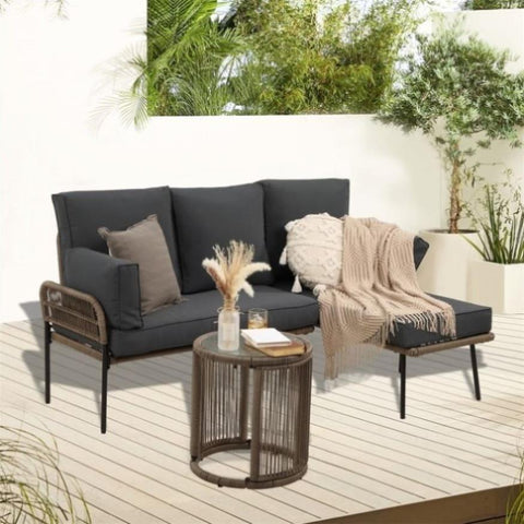 ZUN Dark Grey Patio Outdoor Sofa Couch Furniture Set With Side Table Rattan W1828P146884