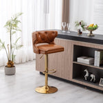 ZUN Bar Stools With Back and Footrest Counter Height Dining Chairs -Leather Brown-2PCS/SET W67663273