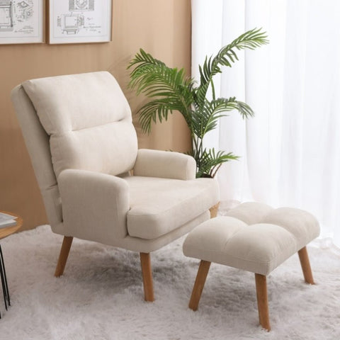 ZUN Accent Chair with Ottoman Set, Fabric Armchair with Wood Legs and Adjustable Backrest , Mid Century W109563097