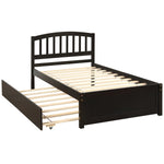 ZUN Twin size Platform Bed Wood Bed Frame with Trundle, Espresso WF194302AAP