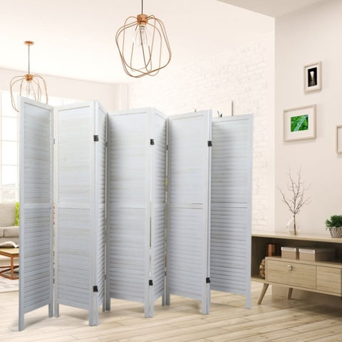 ZUN Sycamore wood 8 Panel Screen Folding Louvered Room Divider - Old white W104158396