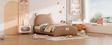 ZUN Twin Size Upholstered Platform Bed with Bear-shaped Headboard and Footboard,Brown+White WF307328AAD