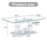 ZUN A rectangular modern and fashionable coffee table with tempered glass tabletop and white MDF legs. W1151P145200